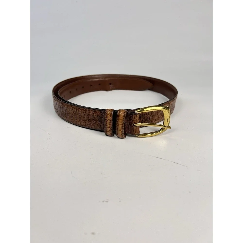 Bachrach Men Brown Faux Gator Leather Belt Gold Buckle Size 36 USA Vintage